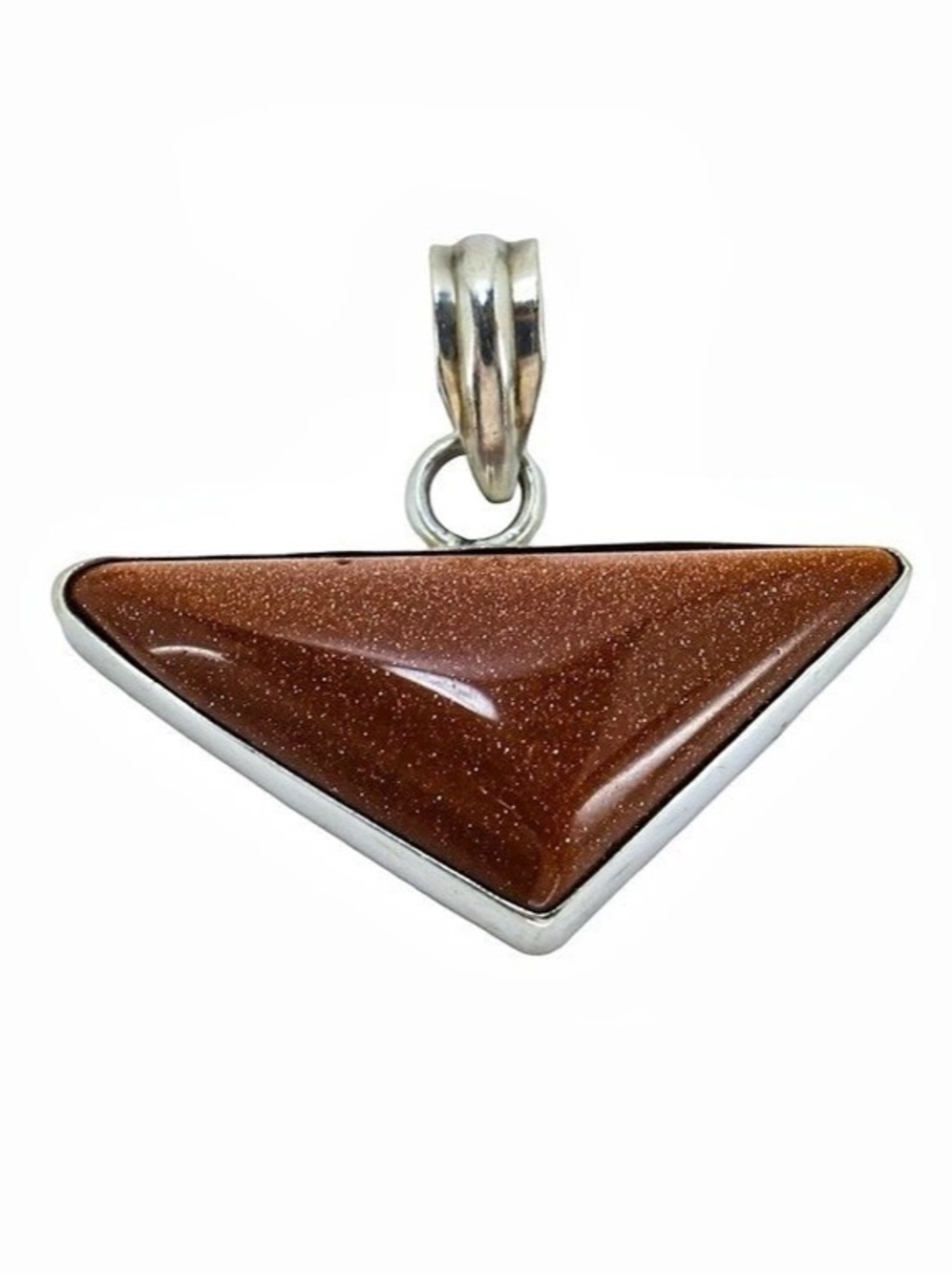 Vintage 925 Sterling Silver Modernist Triangle Pendant Goldstone Glass Canochon